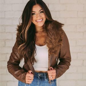 NWT - Dark Camel Moto Fur Jacket